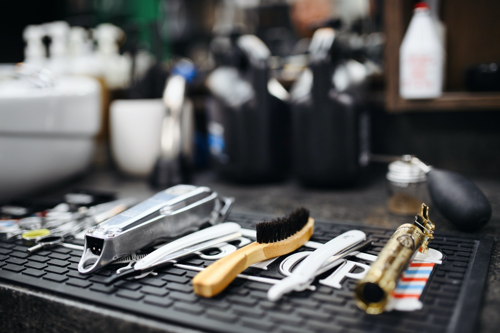 Shaving accessories and tools in barber shop